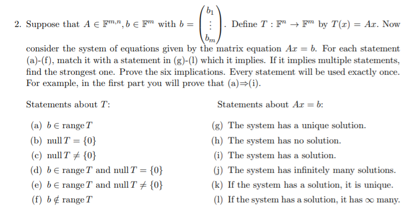 Solved 2 Suppose That A Fm N B Fm With B Define T F F Chegg Com