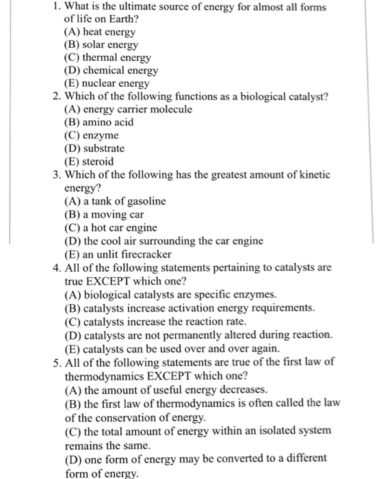 Solved 1. What is the ultimate source of energy for almost | Chegg.com