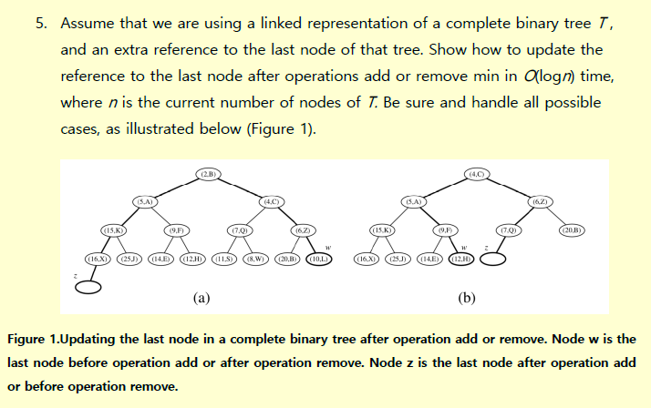 5. Assume that we are using a linked representation of a complete binary tree T, ее and an extra reference to the last node o