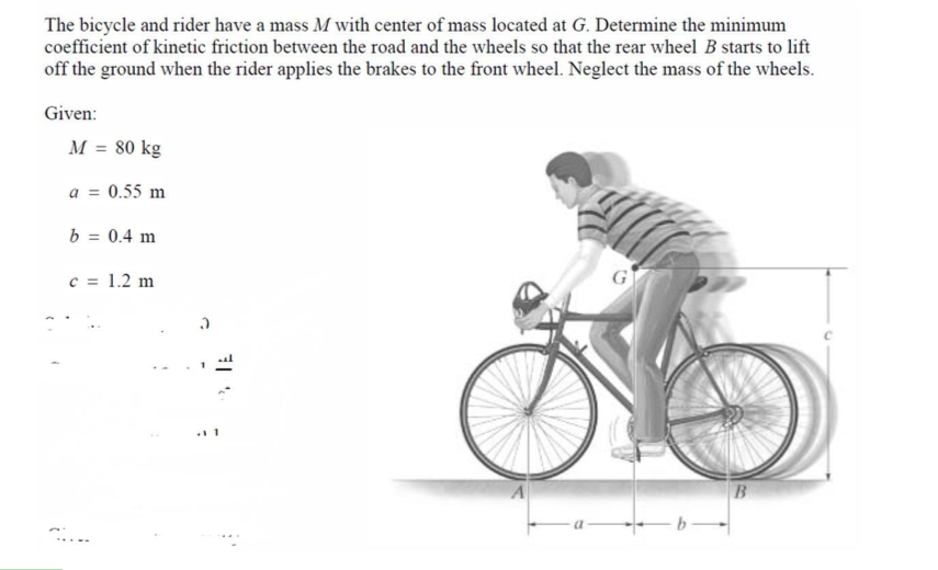 Solved The bicycle and rider have a mass M with center of | Chegg.com