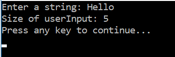 Question & Answer: Assign the size of userInput to stringSize. Ex: if userInput = "Hello", output is:..... 2