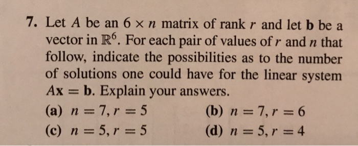 Solved 7 Let A Be An 6 N Matrix Of Rank R And Let B Be Chegg Com