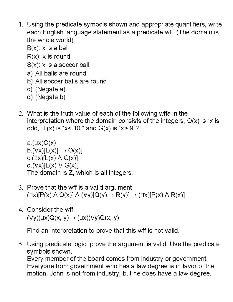 Solved 1 Using The Predicate Symbols Shown And Appropria Chegg Com