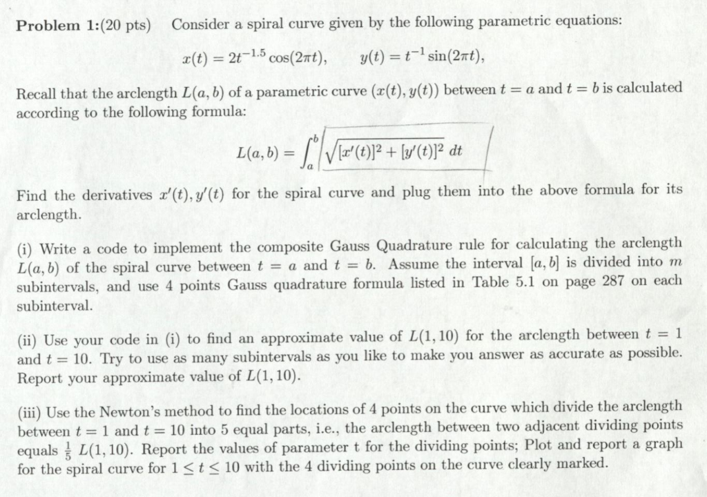 Solved Consider Spiral Curve Given Following Parametric Equations Problem 1 Pts T 5 Cos 2mt 2m Q