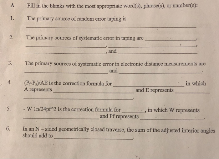 Solved A Fill In The Blanks With The Most Appropriate Wor Chegg Com