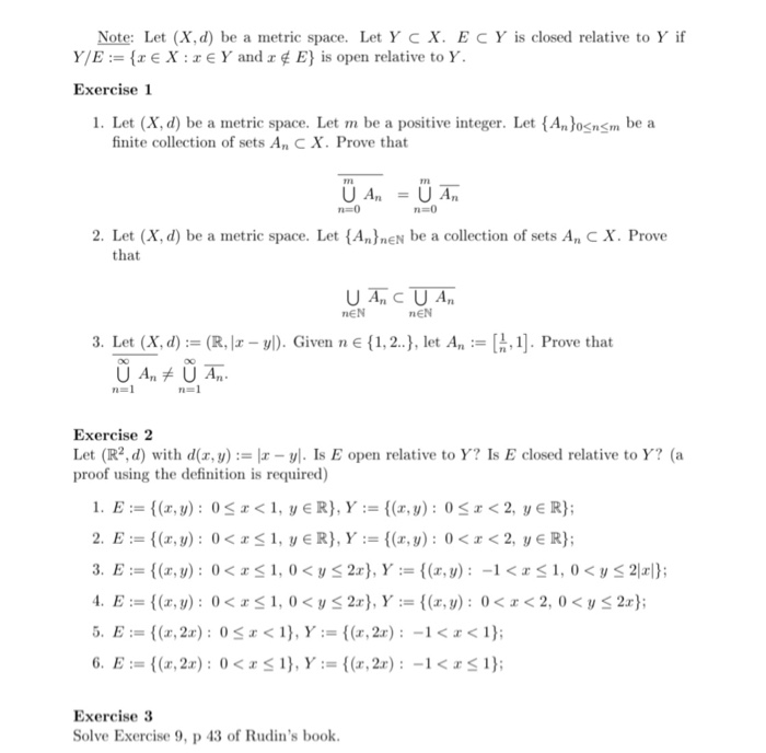 Solved Note Let X D Be A Metric Space Let Y Cx E Cy Chegg Com