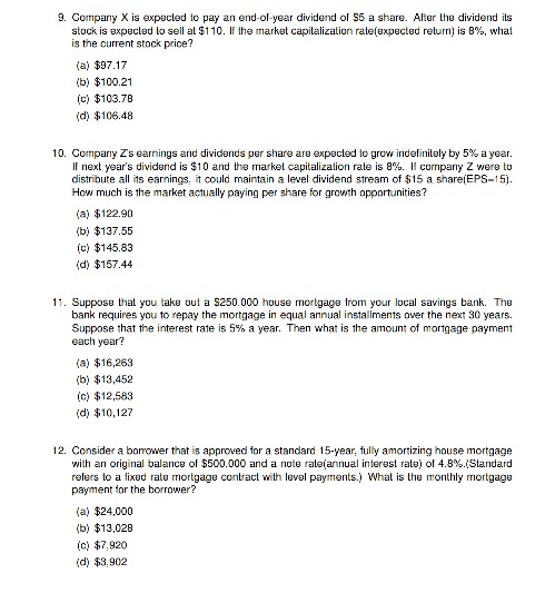 Solved 9 Company X Is Expected To Pay An End Of Year Div