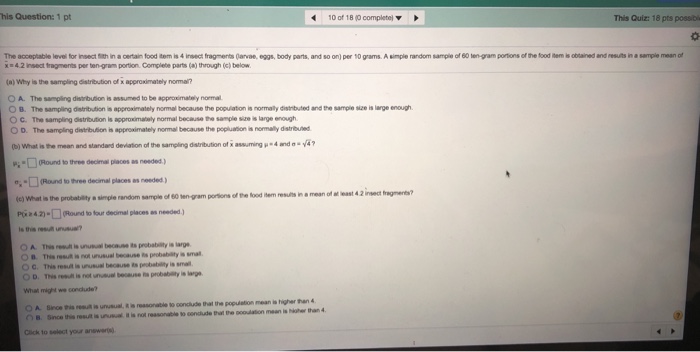 solved his question 1 pt 1o of 18 oomplete this quiz question his question 1 pt 1o of 18 oomplete this quiz 18 pts possibi the acceptable leve for nsect t