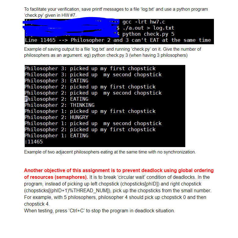 To facilitate your verification, save printf messages to a file log.txť and use a python program check. py, given in HW #7