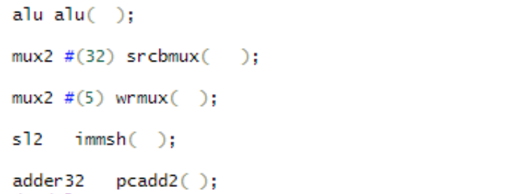 mux2#(32) srcbmux( mux2#(5) wrmux( ); s12 immsh adder 32 pcadd20; );