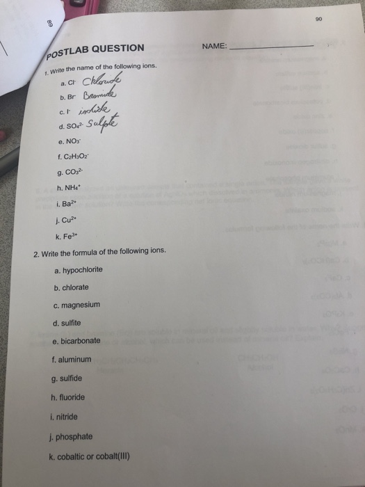 Solved 90 Postlab Question 1 Write The Name Of The Folli Chegg Com