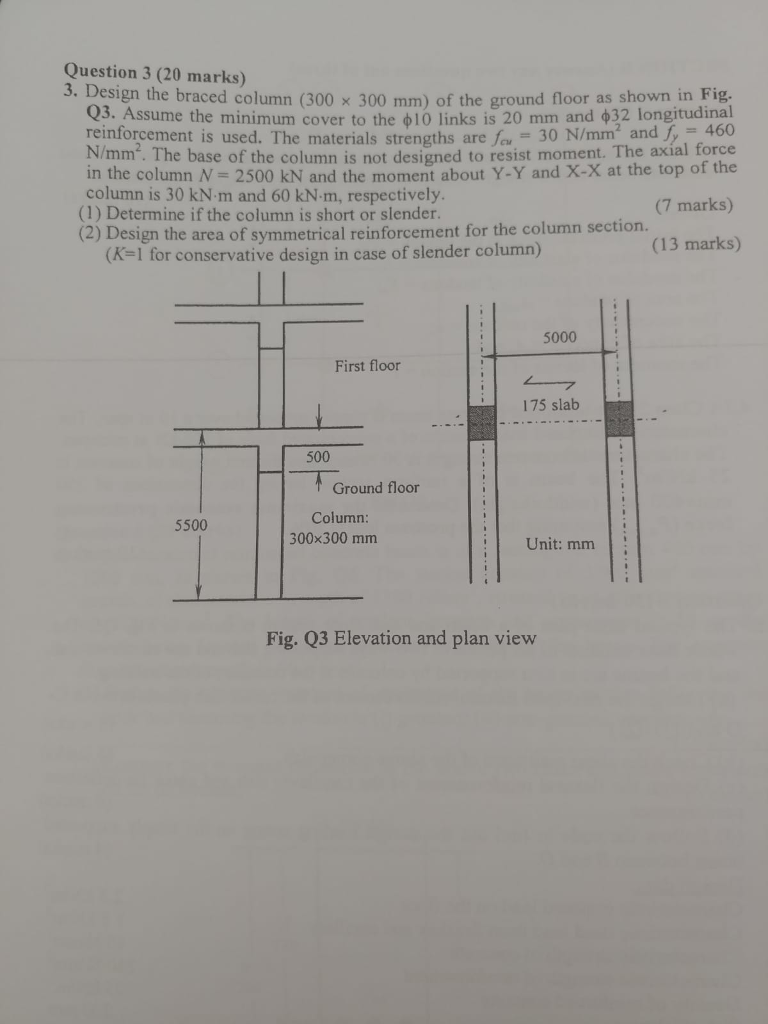 Solved Question 3 20 Marks 3 Design The Braced Column