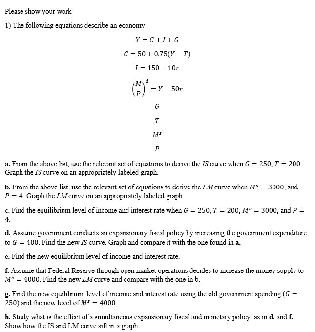 Solved Please Show Your Work 1 The Following Equations D Chegg Com