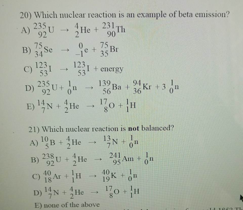 Solved Which Nuclear Reaction Is An Example Of Beta E Chegg Com