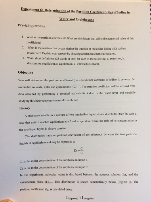 Solved: Experiment 6: Determination Of The Partition Coeff ...