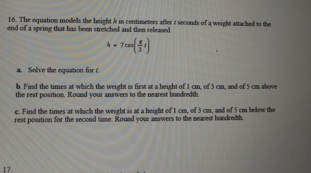 Solved 16 The Equation Models The Height H In Centimeter