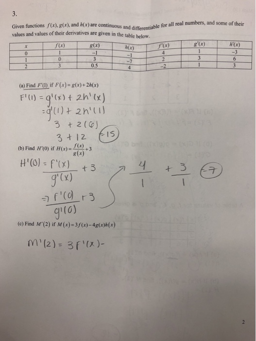 Solved Use The Values In The Table Above To Solve For Que Chegg Com