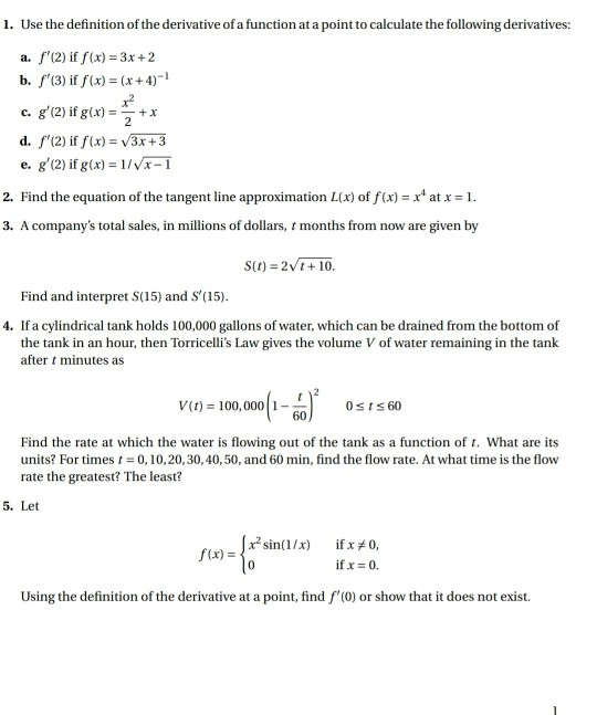 Solved 1 Use The Definition Of The Derivative Ofa Functi Chegg Com