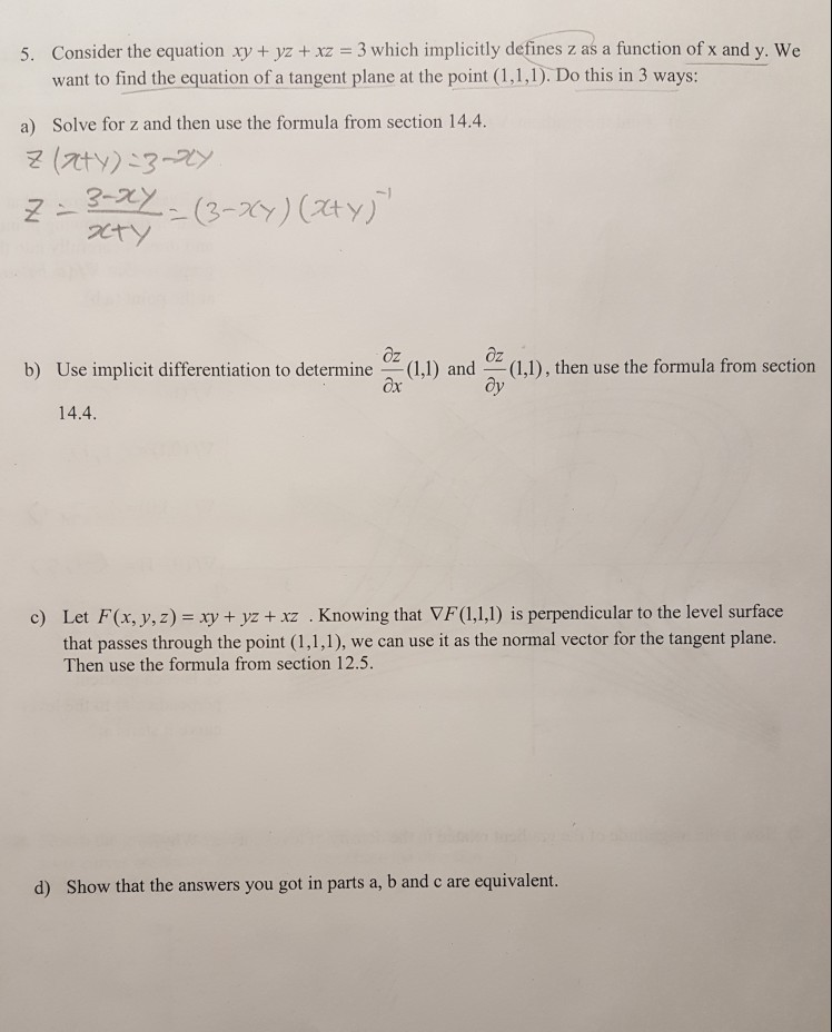 Solved 5 Consider The Equation Xy Yz Xz 3 Which Chegg Com