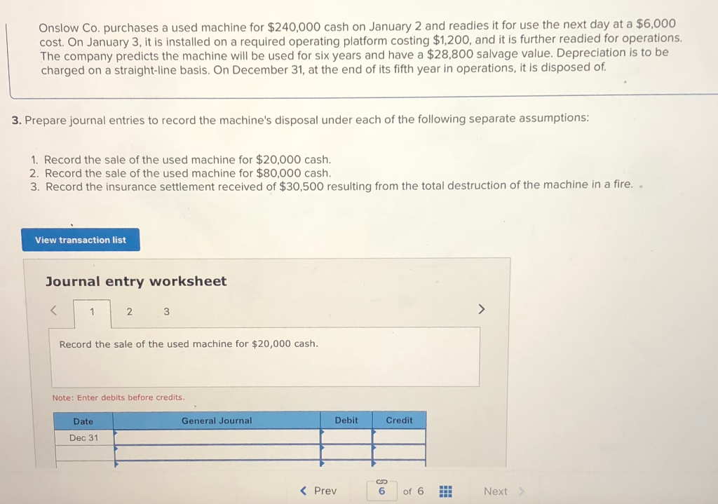 Onslow Co Purchases A Used Machine For 240 000 Cash Chegg 