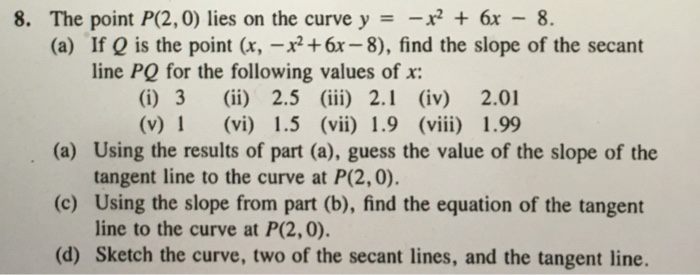 Solved 8 The Point P 2 0 Lies On The Curve Yx 6x 8 Chegg Com