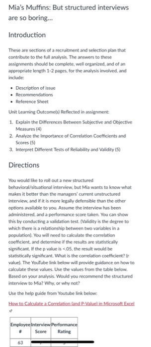 Solved Mia&rsquo;s Muffins: But structured interviews are so | Chegg.com