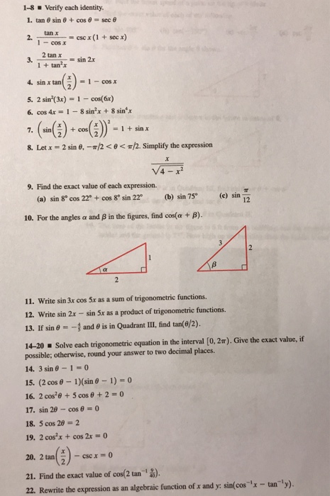 Solved Verify Each Identity 1 Tan Theta Sin Theta Co Chegg Com