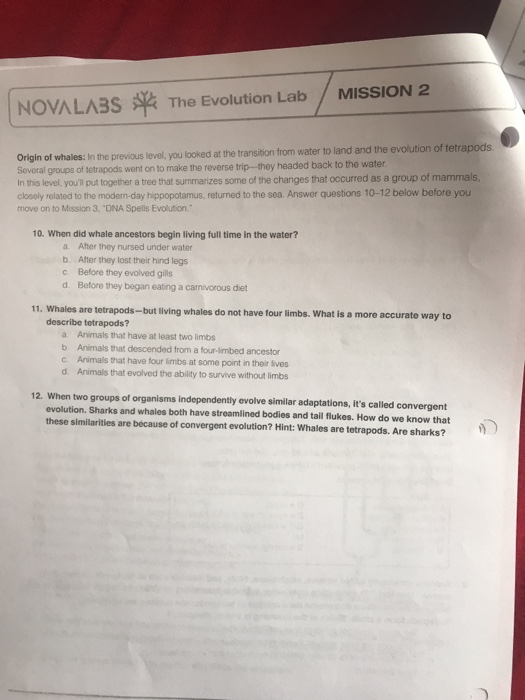 I Nova Labs The Evolution Lab Mission 2 Origin Of Chegg 