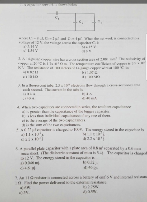 Solved A Capacitor Network Is Shown Below Where C 1 8 M Chegg Com