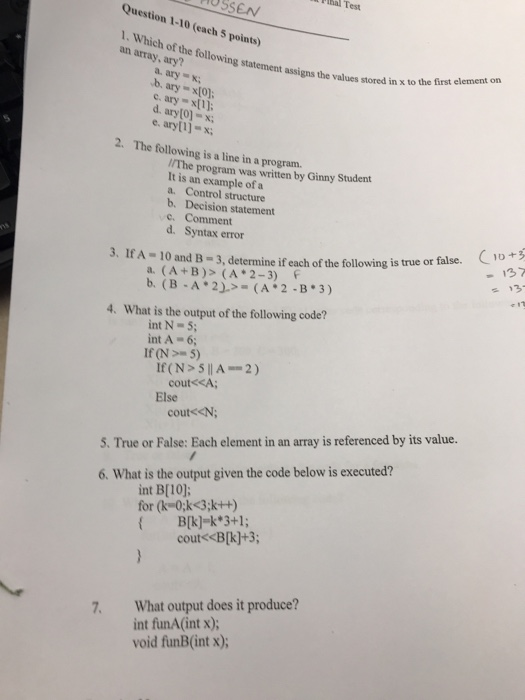 Solved Hal Test Ussen Question 1 10 Each 5 Points 1 Wh Chegg Com