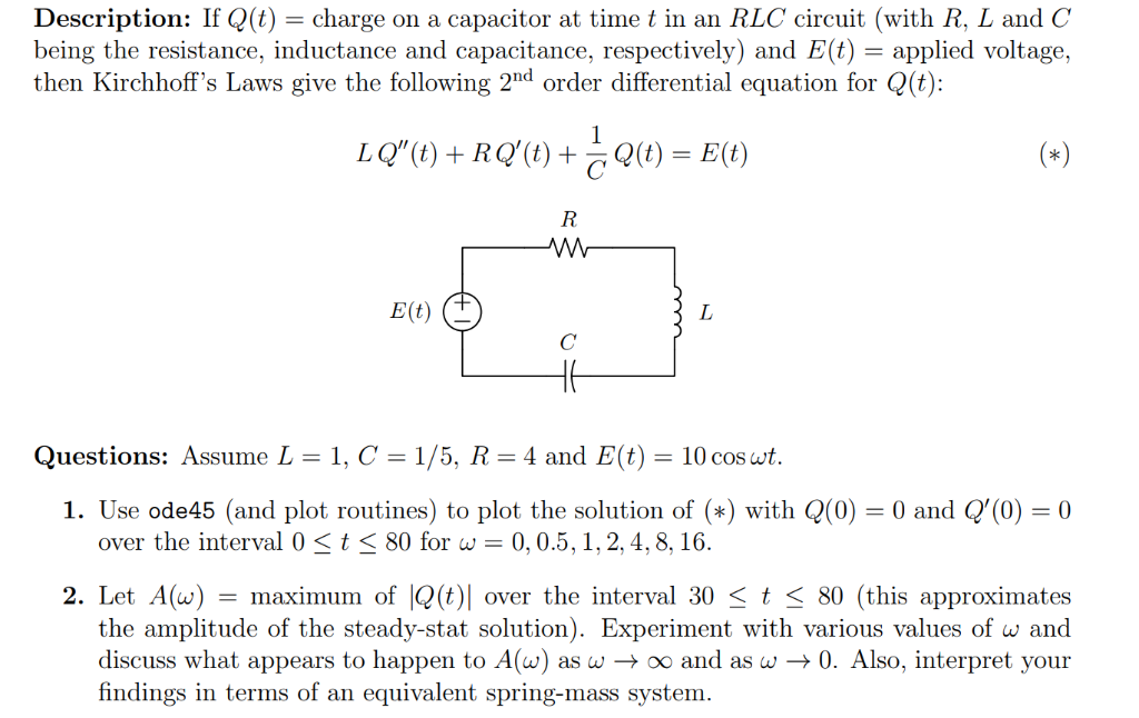 Solved Description If Q T Charge On A Capacitor At Ti Chegg Com