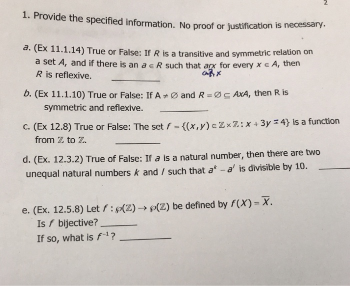 Solved 2 1 Provide The Specified Information No Proof O Chegg Com