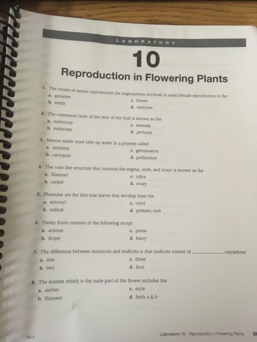 Laboratory 10 Reproduction In Flowering Plants 1 The Chegg Com