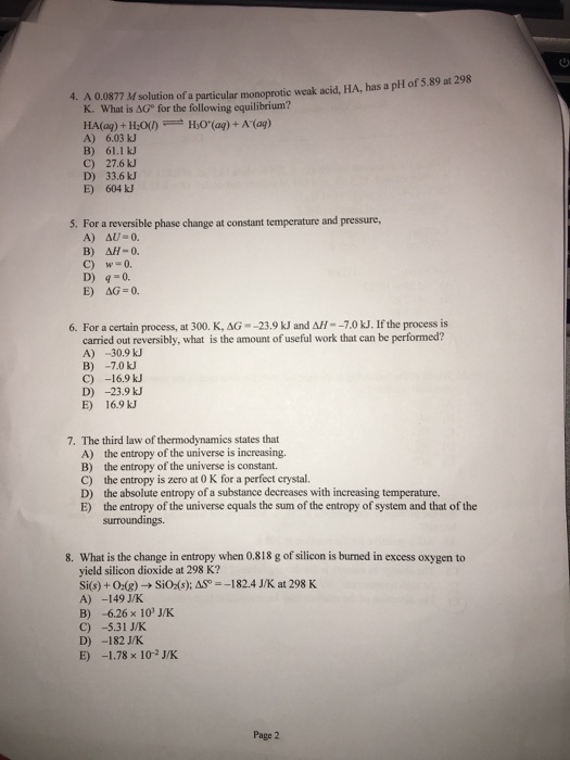 Solved 4 A 0 0877 M Solution Of A Particular Monoprotic Chegg Com