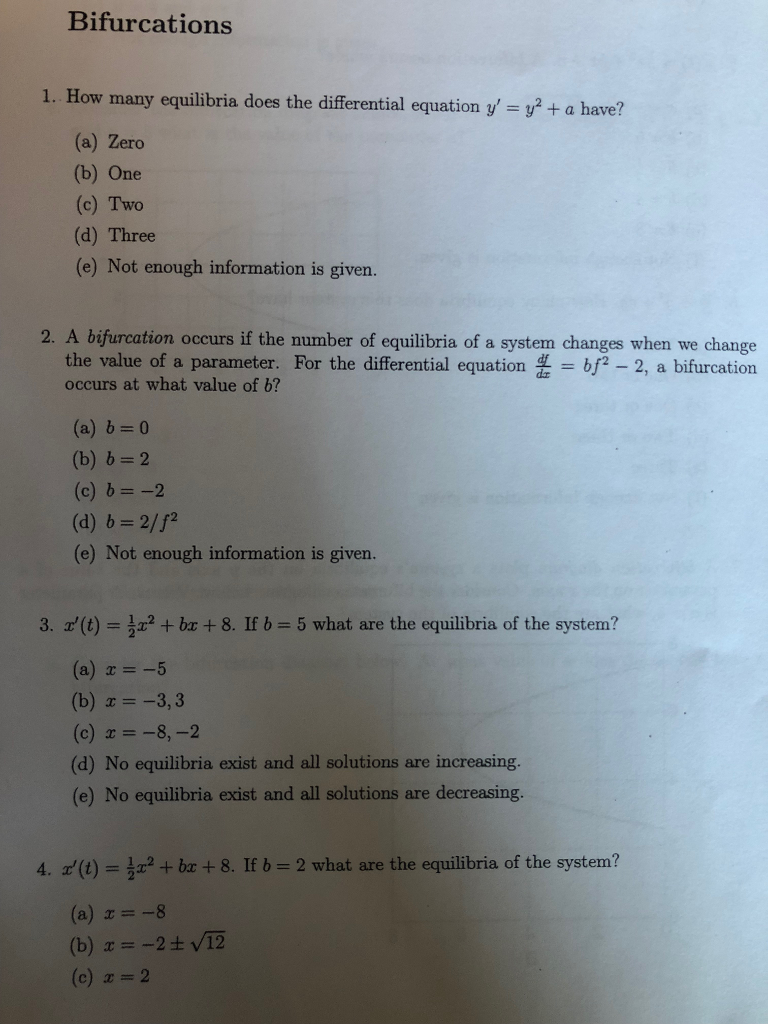 Solved Bifurcations 1 How Many Equilibria Does The Diffe Chegg Com