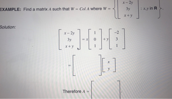 Solved X Y In R Example Find A Matrix A Such That W Co Chegg Com