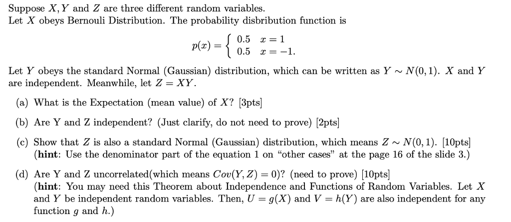 Solved Suppose X Y And Z Are Three Different Random Vari Chegg Com