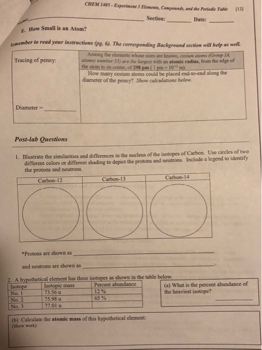 Solved Chem 1405 Experiment 3 Elements Compounds And Th Chegg Com