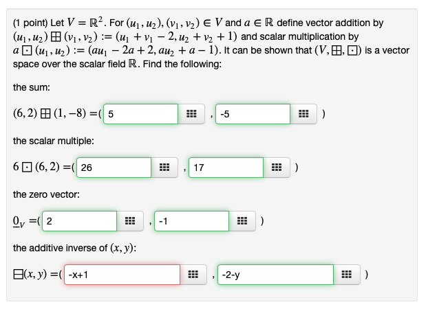 Solved 1 Point Let V R2 For Uj U2 Vi V2 E Vand Chegg Com