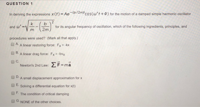 Solved Question 1 In Deriving The Expressions X T Ae Cb Chegg Com
