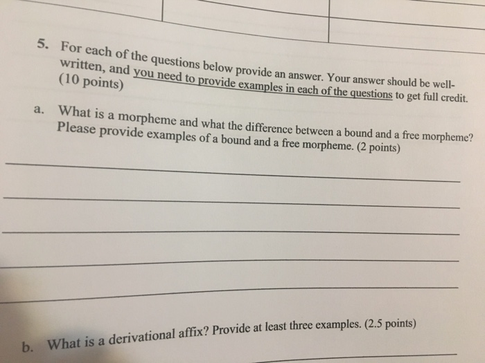 5 For Each Of The Questions Below Provide An Answer Chegg Com