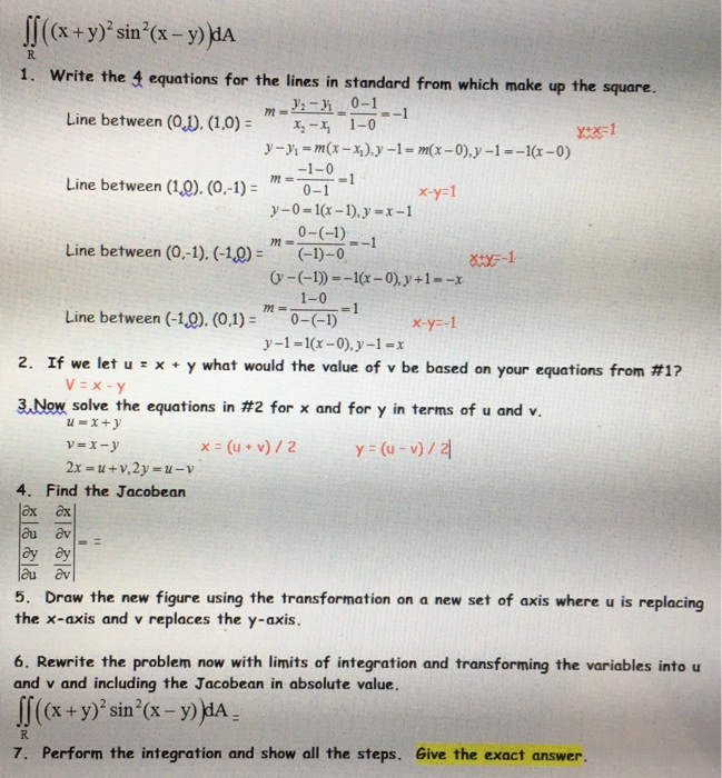 Solved Integral Integral R X Y 2 Sin 2 X Y Da W Chegg Com