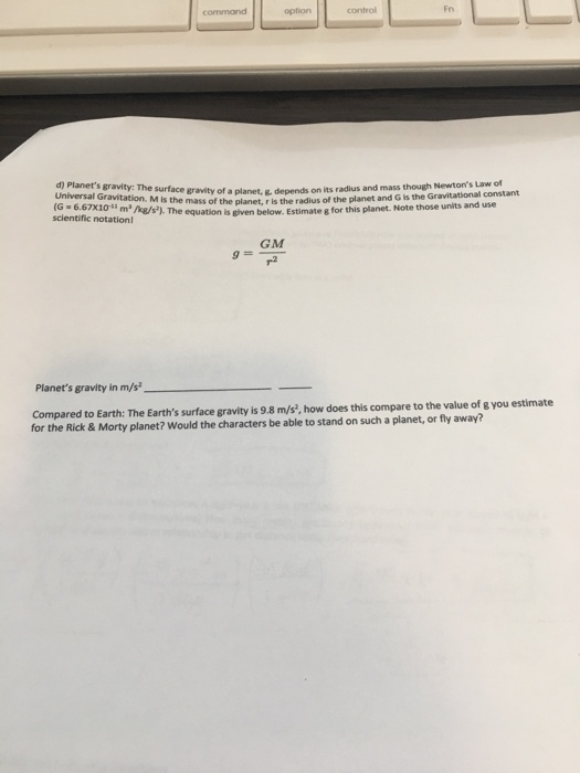 Solved Fn Option Control Command D Planet S Gravity The Chegg Com