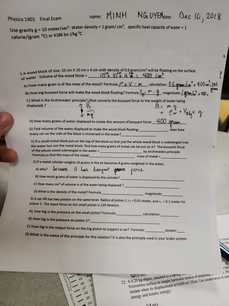 Solved Physics 1401 Final Use Gravity G 10 Meter S Calo