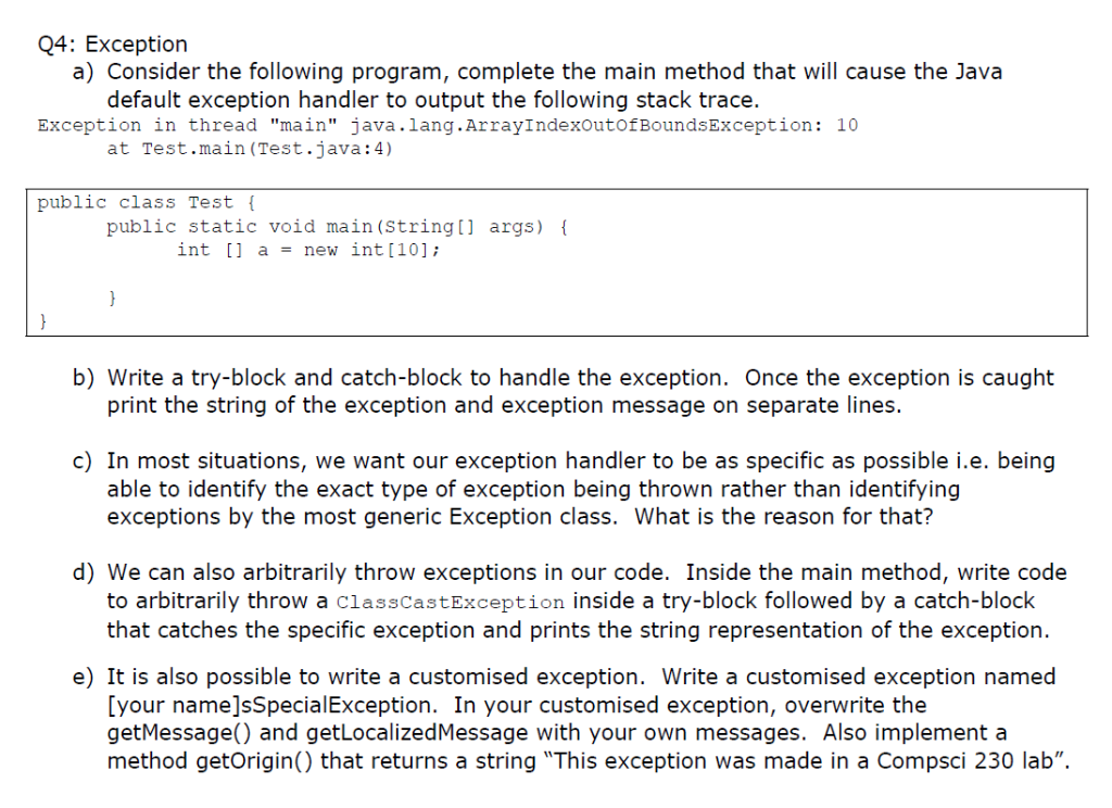 Solved Q4: Exception a) Consider following program, | Chegg.com