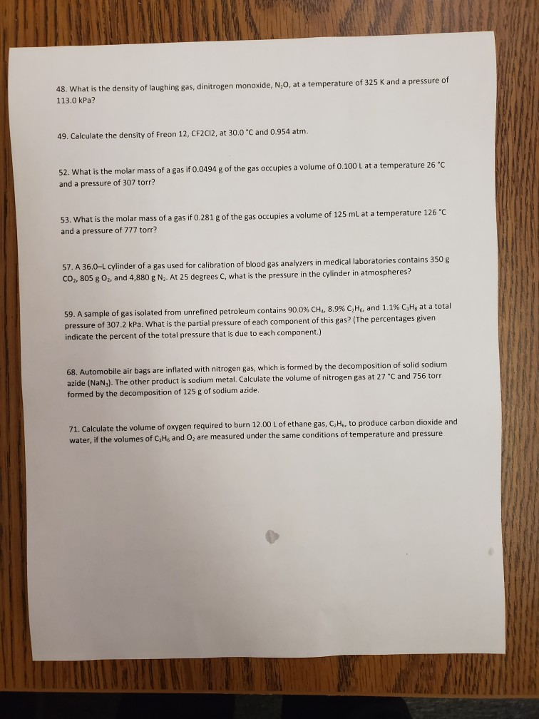 Solved Is The Density Of Laughing Gas Dinitrogen Monoxide Chegg Com