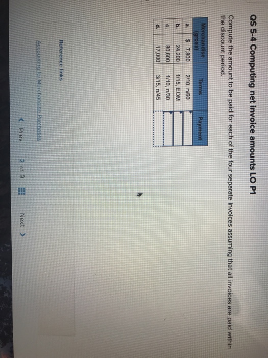 Solved Qs 5 4 Computing Net Invoice Amounts Lo P1 Compute Chegg Com