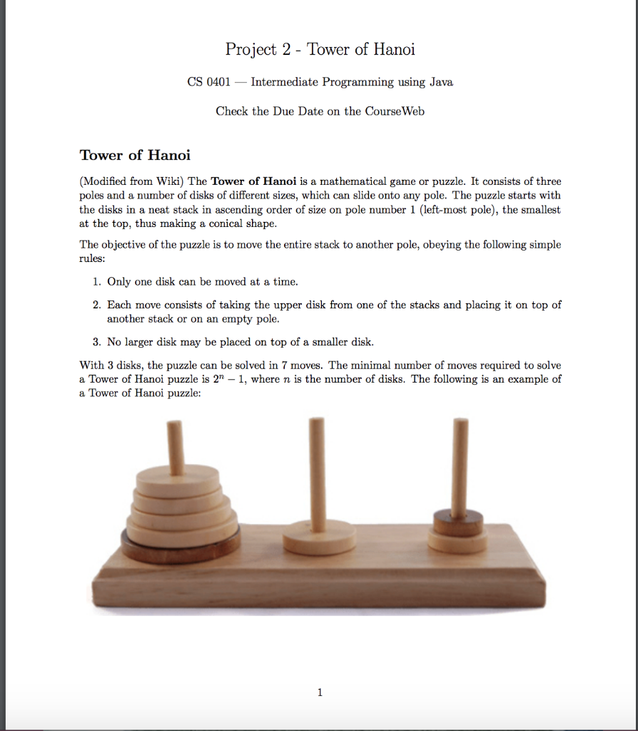 Solved Project 2 - Tower of Hanoi CS 0401-Intermediate | Chegg.com