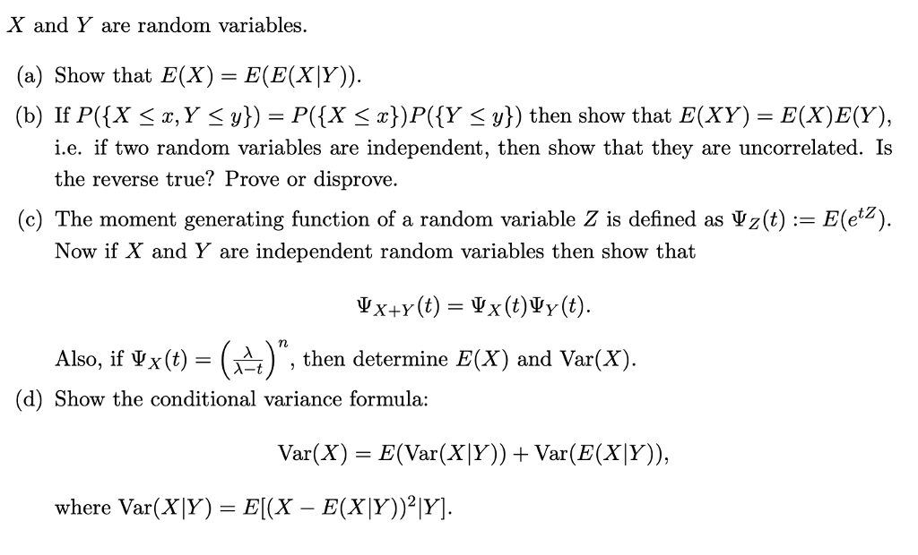 Solved X And Y Are Random Variables A Show That Chegg Com