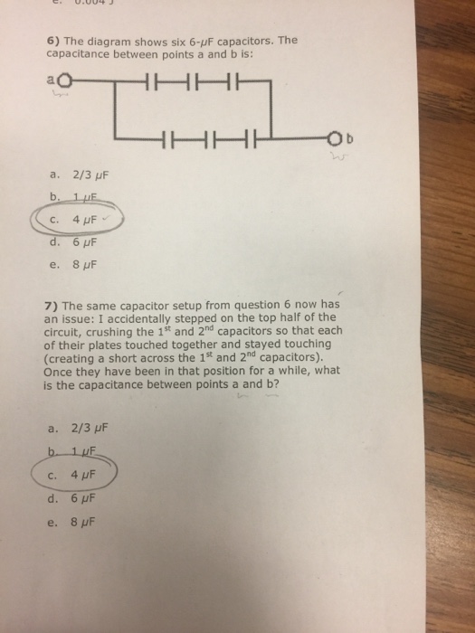 Solved The Diagram Shows Six 6 Mu F Capacitors The Capac Chegg Com